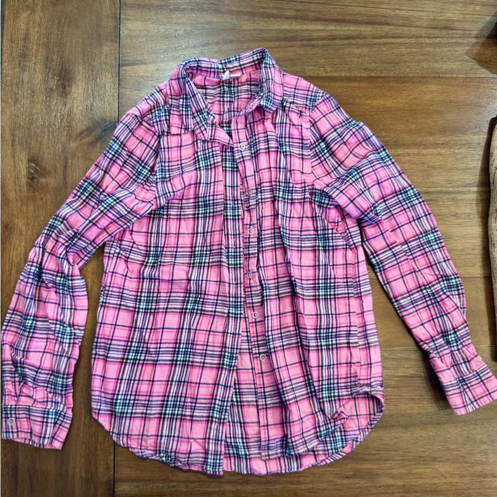 SO Pink Plaid Button Down Shirt for Kids
